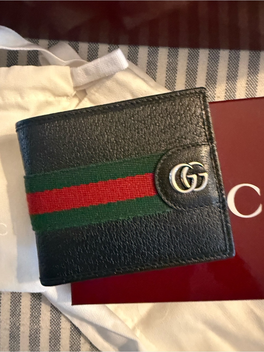 Gucci Black Leather Wallet with Green and Red Web Stripe - Picture 1 of 3